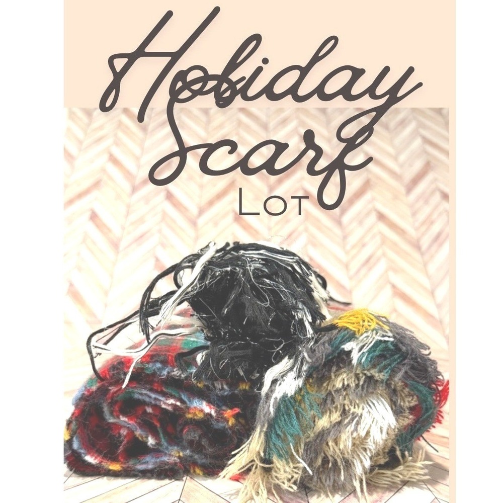 Express Merona Holiday Scarf Lot 3 Plaid Tartan Blanket Scarf‎ Black Red Green